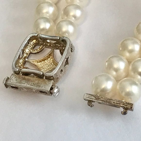 Vintage Sterling Silver White Pearl Bracelet Ross & Simons Estate Double Strand - Picture 10 of 16